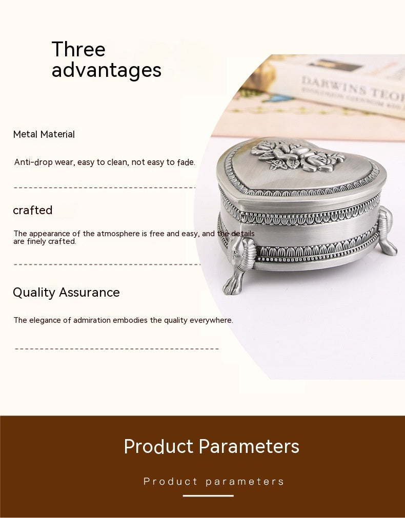 Creative European Retro Jewelry Storage Heart-shaped Rose Jewelry Box