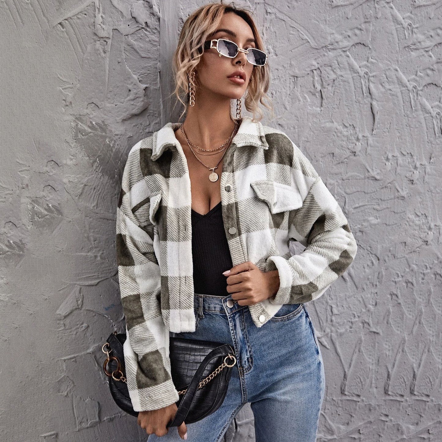 Loose Plaid Thick Plush Women's Short Coat