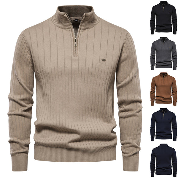 Half-zipper Pullover Sweater Men's Fashion Casual Stand Collar Long-sleeved Knitted Tops