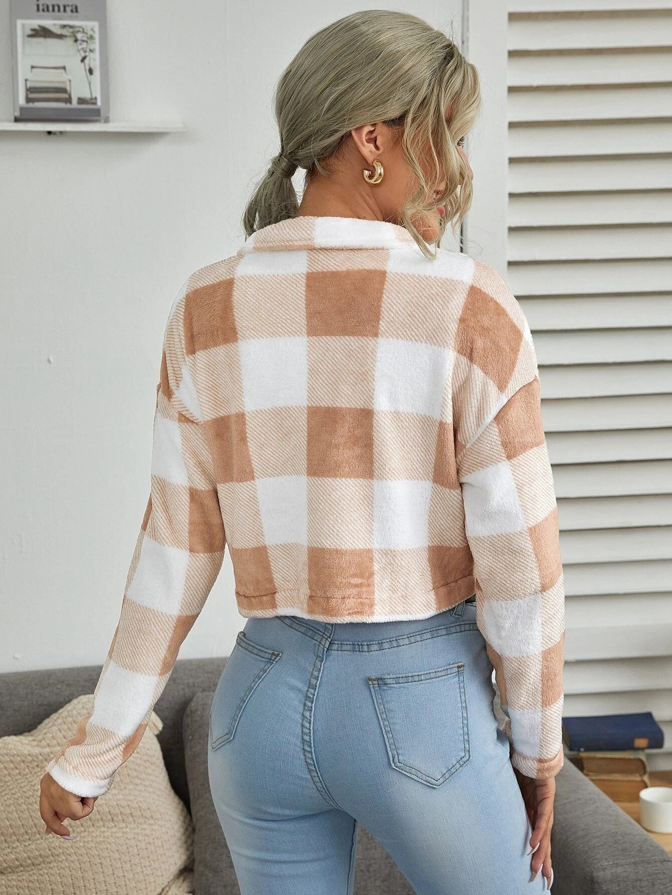 Loose Plaid Thick Plush Women's Short Coat