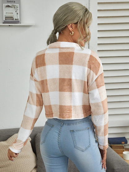 Loose Plaid Thick Plush Women's Short Coat