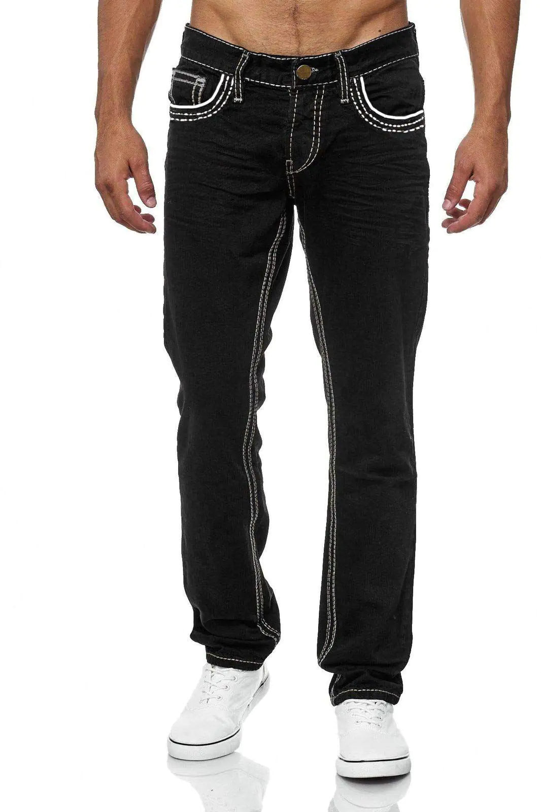 Men's Straight Jeans with Pockets for Casual Wear