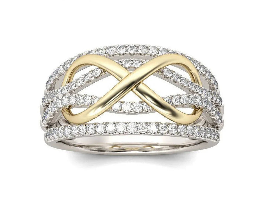 خاتم إنفينيتي لوف من الفضة عيار 925 – تصميم مرصع بالزركون المكعب وعقدة فيونكة.