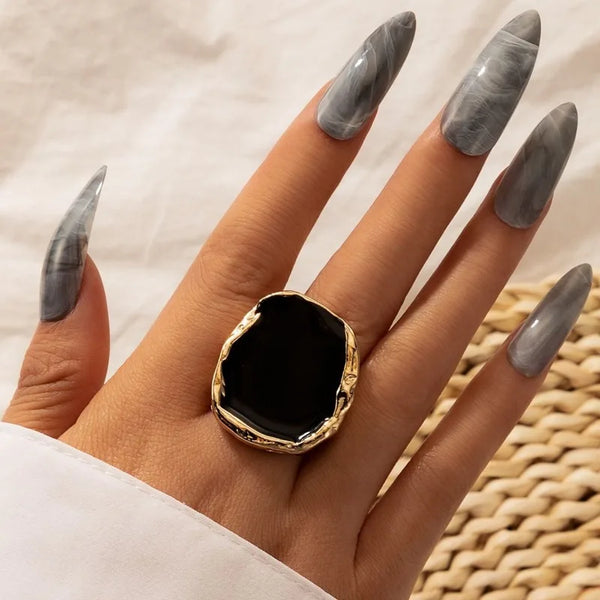 Gothic Bohemian Black Wide Ring – Unisex Statement Jewelry