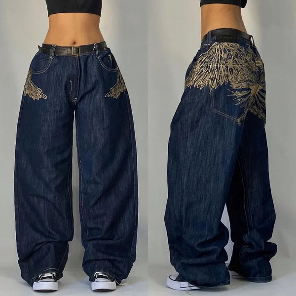 Gothic Harajuku Embroidered Oversize Wide-Leg Jeans