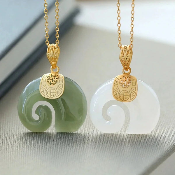 Hetian Jade Elephant Pendant Gold Necklace!