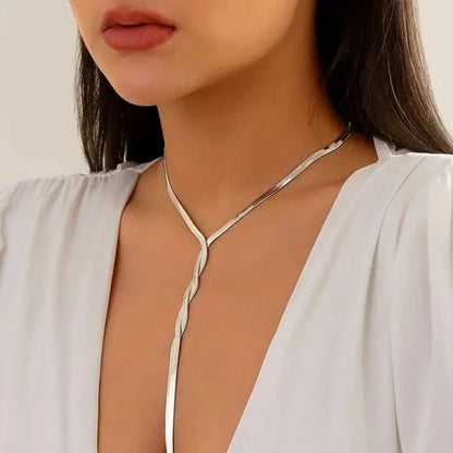 قلادة سلسلة ثعبان مسطحة قوطية – قلادة عتيقة قابلة للتعديل للنساء!