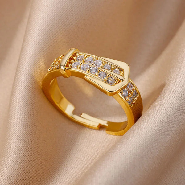Chic Gold Buckle Zircon Adjustable Ring!!