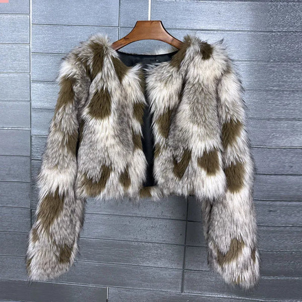 2025  Jacquard Imitation Fox Faux Fur Jacket For Women Warm Thick Short Coat 11A06742