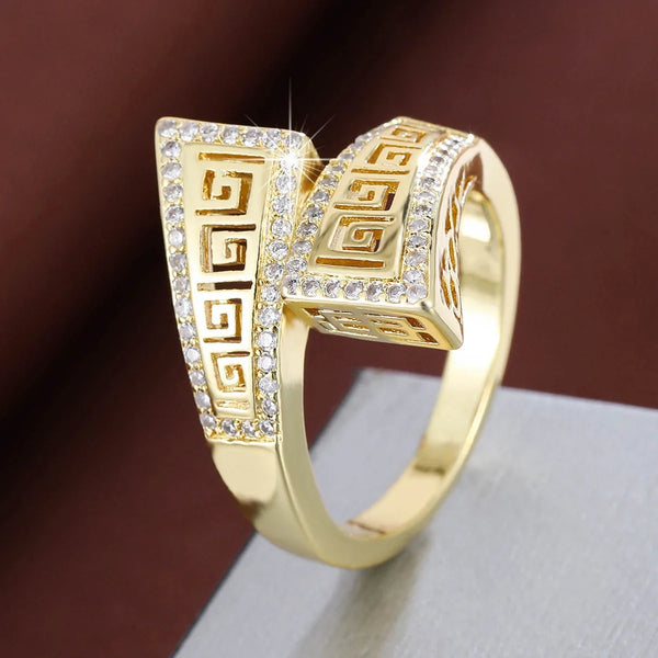 Retro Zircon Inlay Geometric Ring – European Vintage Daily Wear