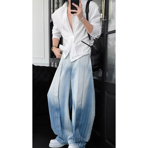 Retro Spliced Patchwork Baggy Wide-Leg Jeans for Men.