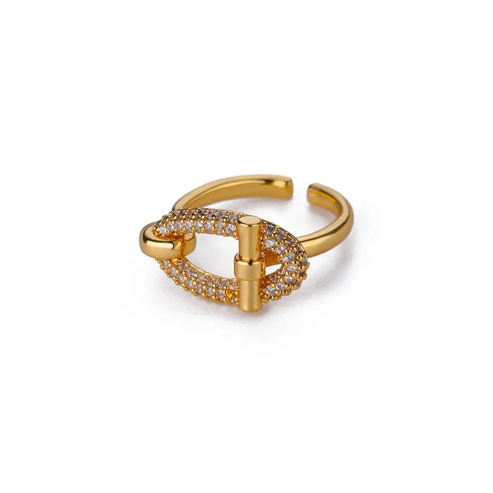 خاتم من الفولاذ المقاوم للصدأ على شكل بيضاوي من الزركون المجوف.