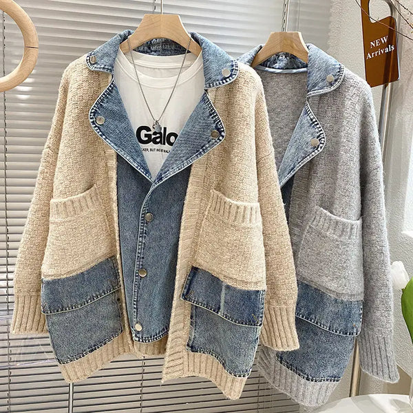 New Autumn Winter Women Splicing Denim Jacket.