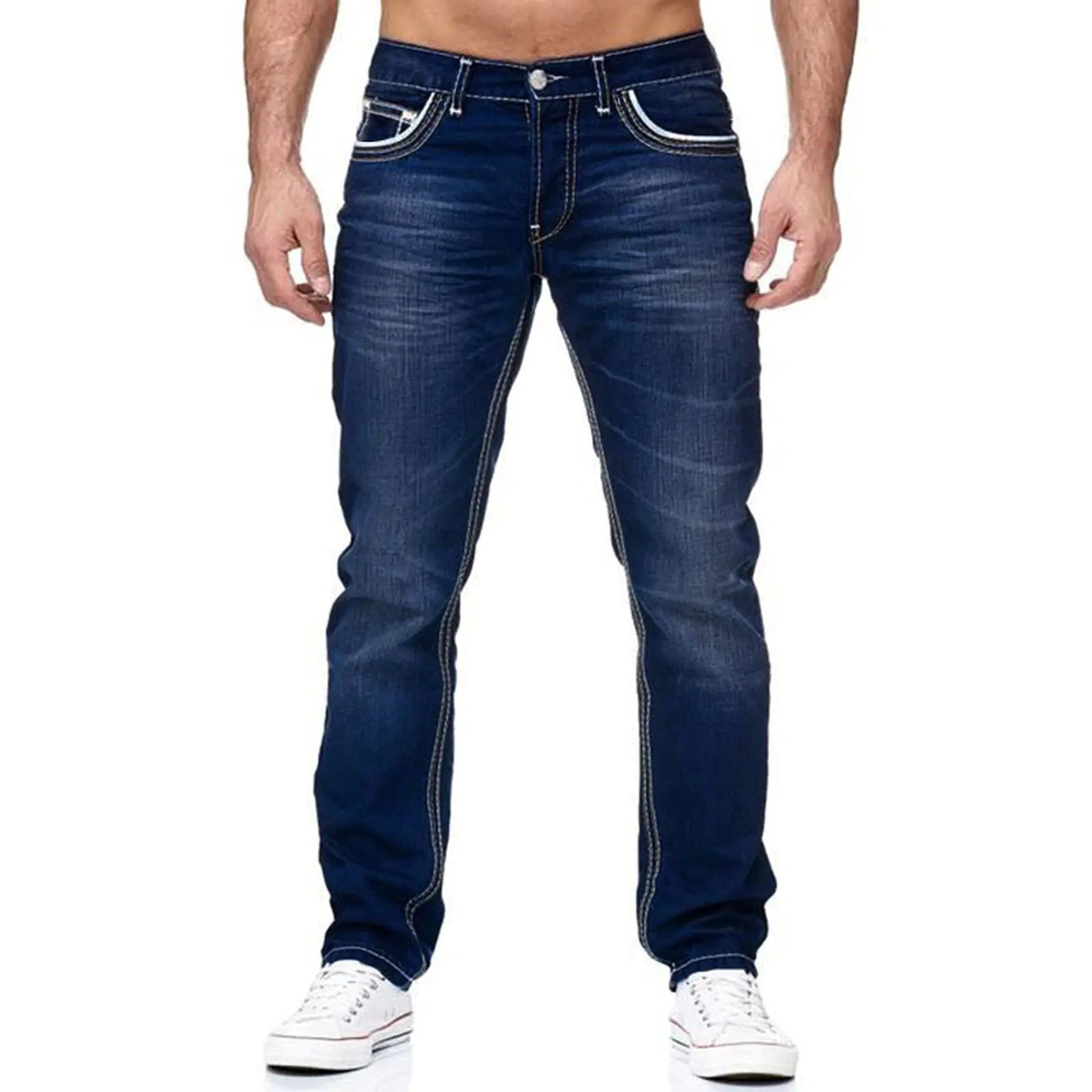 Men's Straight Jeans with Pockets for Casual Wear