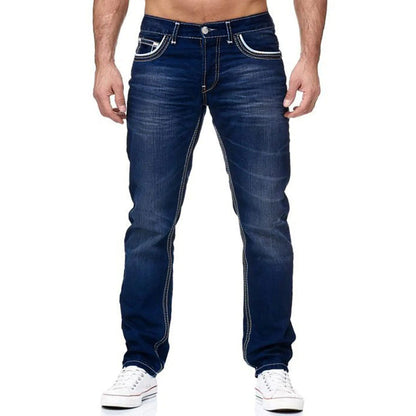 Men's Straight Jeans with Pockets for Casual Wear