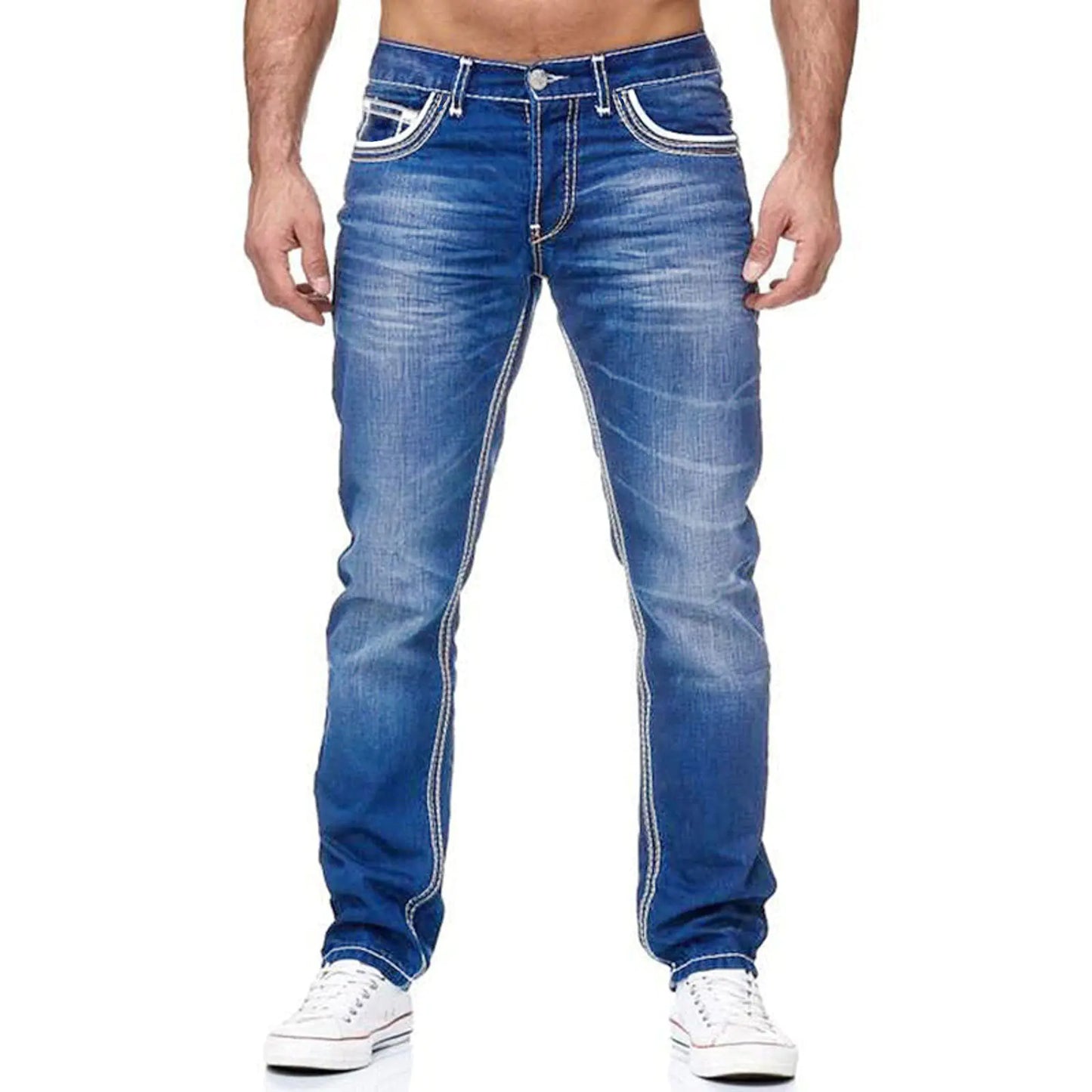Men's Straight Jeans with Pockets for Casual Wear