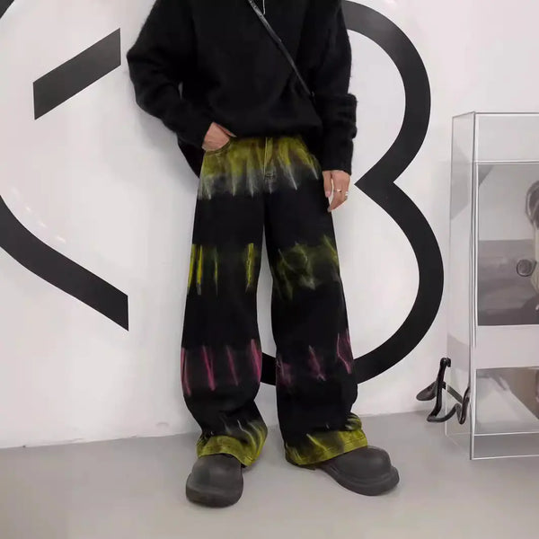 Men's Handmade Colorful Graffiti Design Loose Jeans